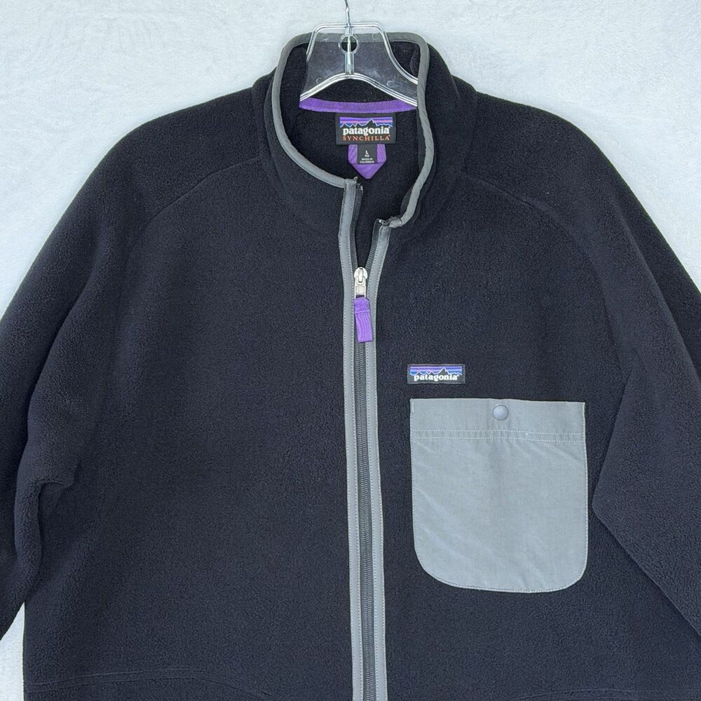 Patagonia‎ Synchilla Full Zip Up Fleece Jacket Men's Large Black Karstens Jacket - Picture 4 of 14
